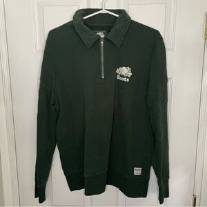 Roots Forest Green 1/4 Zip Pullover Cozy Sweater Extra Large